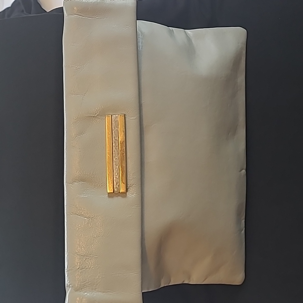 Ruth Saltz Chic Vintage Soft Grey Buttery Leather Clutch Fold Over - Picture 2 of 13